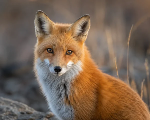 Red fox in golden grass looking toward the camera on a wildlife travel trip