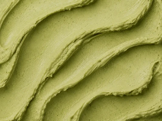 Earthy muted green matcha green tea gelato with a fine even texture
