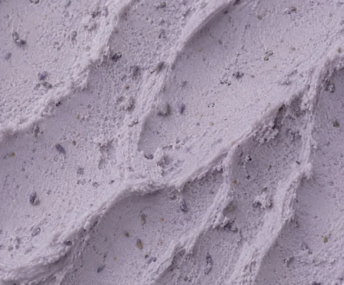 Soft purple-grey lavender honey gelato with a smooth velvety surface