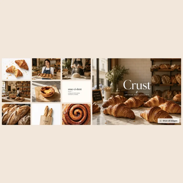 Crust artisan bakery gallery demo — pastry and bread photo grid with hero cover