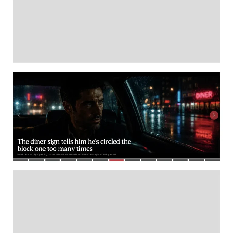 Neo-noir slider demo — cinematic night drive scene with caption overlay and filmstrip navigation