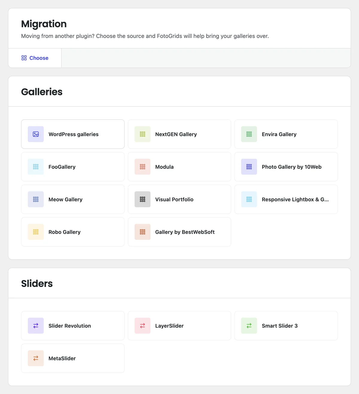 Importing galleries from other WordPress gallery and slider plugins into FotoGrids